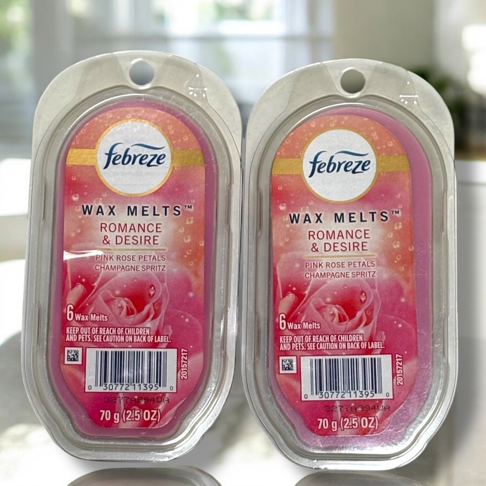 Febreze Wax Melts Romance & Desire Pink Rose‎ Champagne Spritz 2.5oz 2 Pack NEW